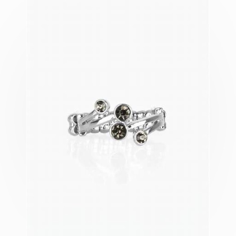 Dainty smoky rhinestone and silver ring*